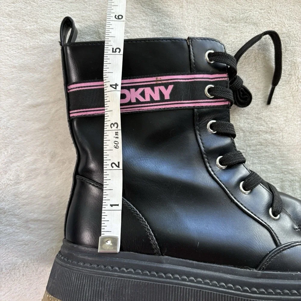 DKNY Crissa Girls Youth 3 Black Combat Boots Side Zip Lace Up Glitter‎ Sole